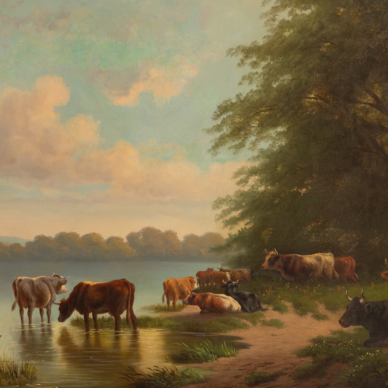Artwork by Heinrich G. L. Reichenbach, Cattle Watering at the Shore, Made of Oil on canvas