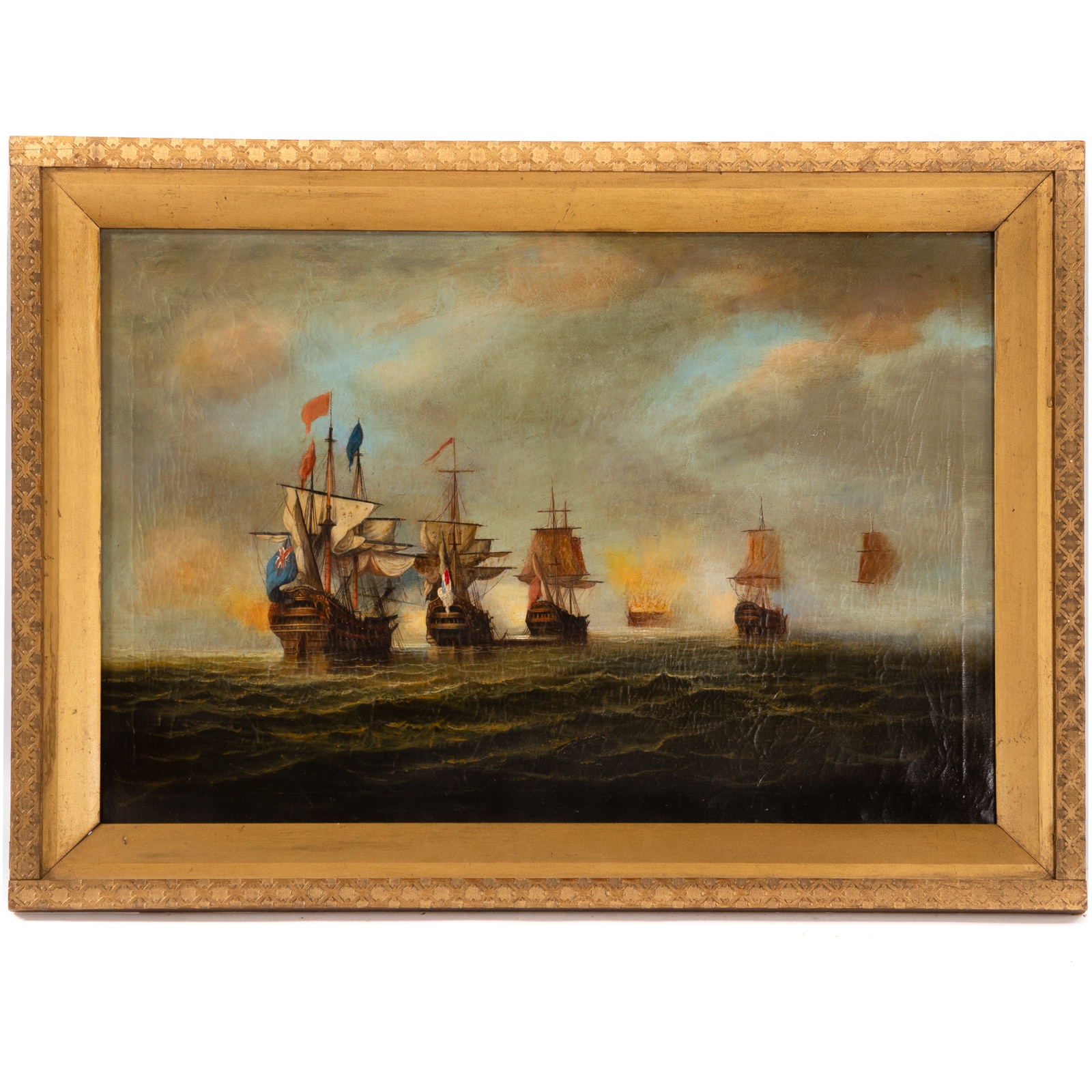 Artwork by Heinrich G. L. Reichenbach, Naval Battle Between English & French Frigates, Made of Oil on canvas