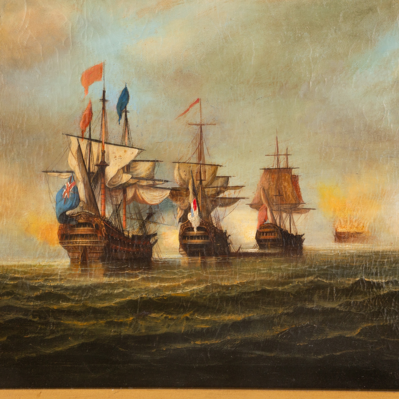 Artwork by Heinrich G. L. Reichenbach, Naval Battle Between English & French Frigates, Made of Oil on canvas