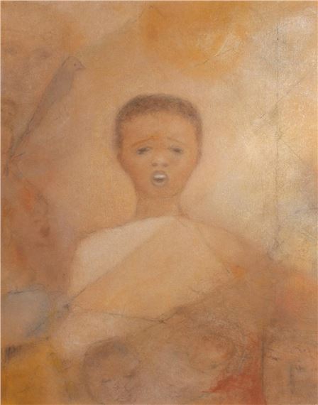 Untitled - bust length portrait of a young boy with bird