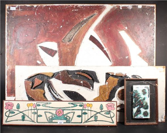 two large abstract mixed media panels