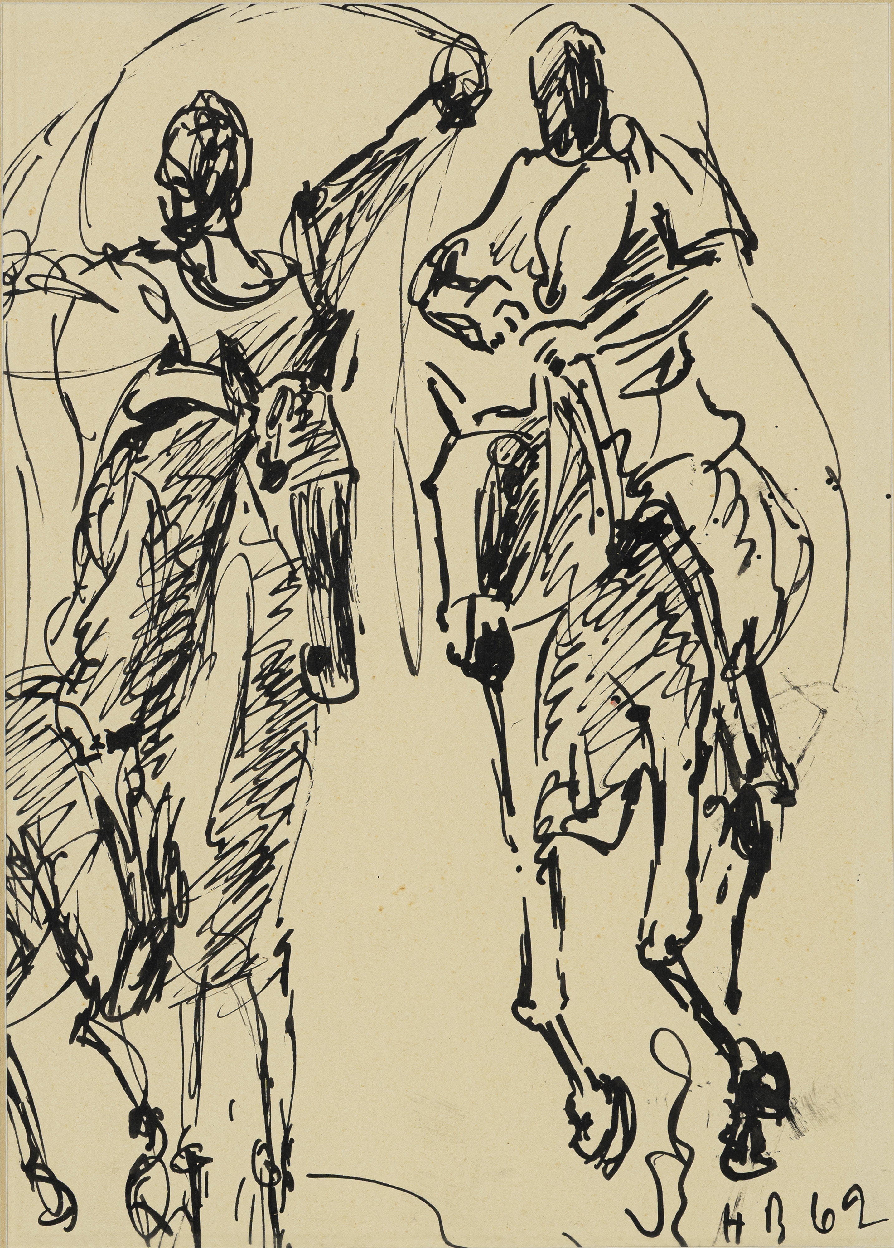 Artwork by Hans Breinlinger, Horsemen, Made of Ink on paper