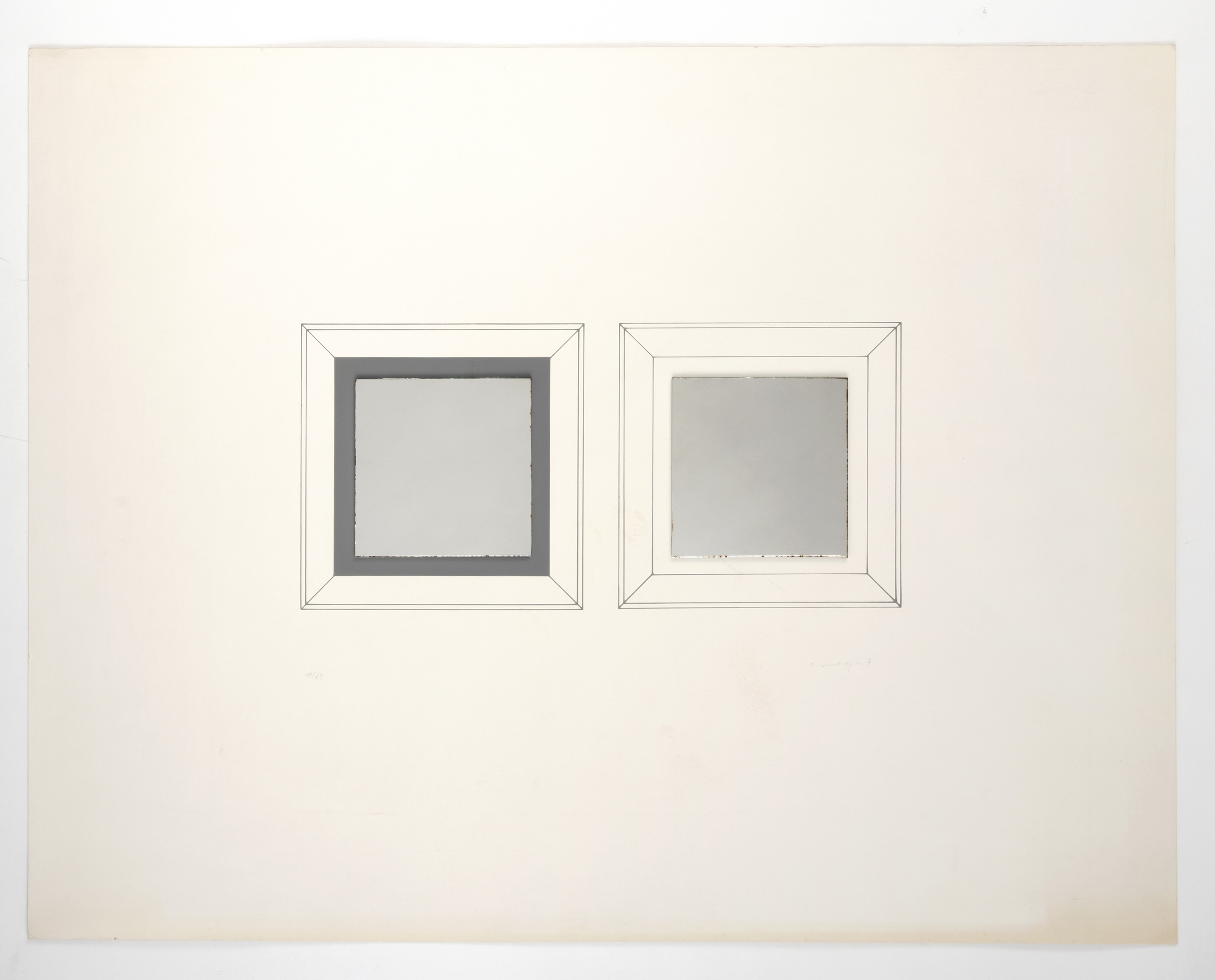 Artwork by Christian Megert, Untitled, Made of Silkscreen print with two collaged mirrors on cardboard