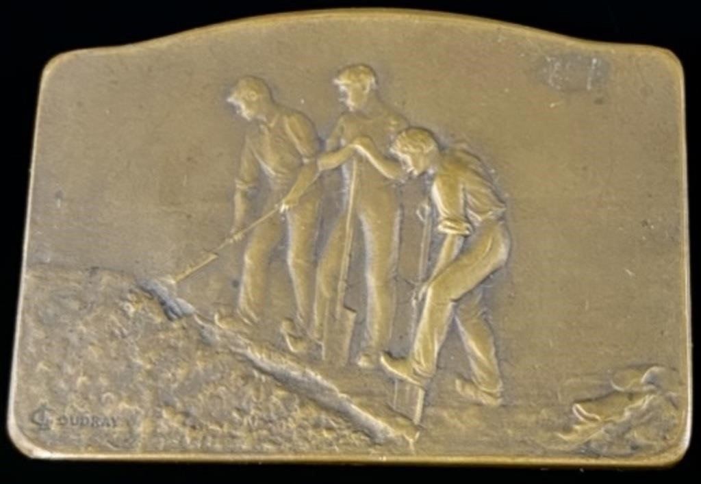 Artwork by Marie-Alexandre-Lucien Coudray, Men Digging Plaque Medal, Made of Bronze