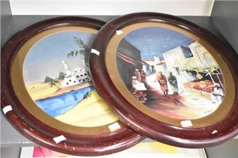 a pair of oval Middle Eastern scene watercolours each with figures - S.broadbent