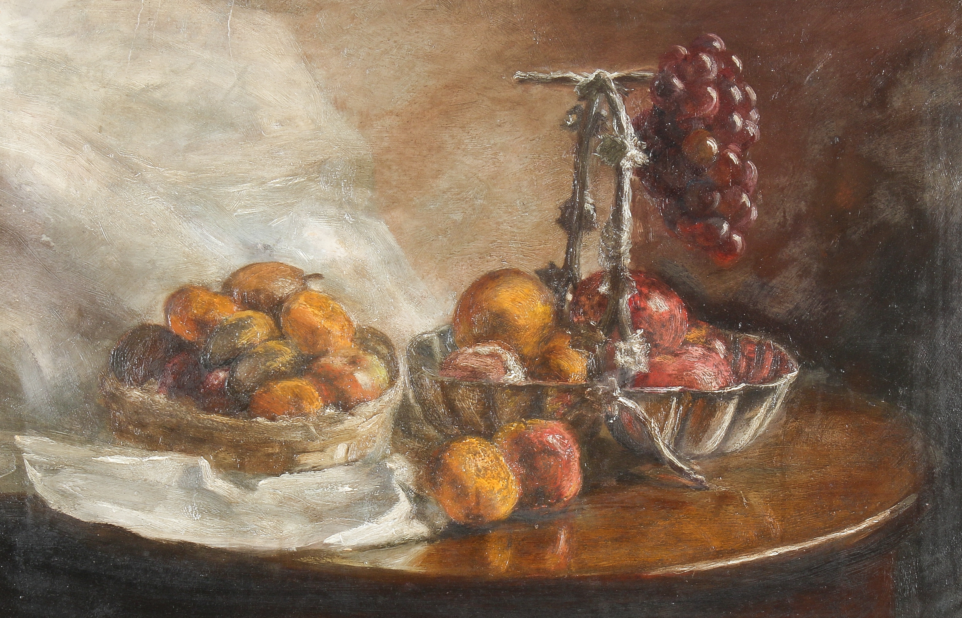 George Clare | still life with two baskets and fruits (1875) | MutualArt