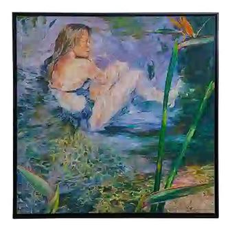 A nude women reclined in a body of water with tropical bird of paradise foliage - Bernardo Calderon Magallon