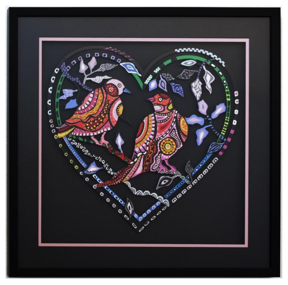 Artwork by Patricia Govezensky, Love Birds XV, Made of Original Painting on Laser Cut Steel