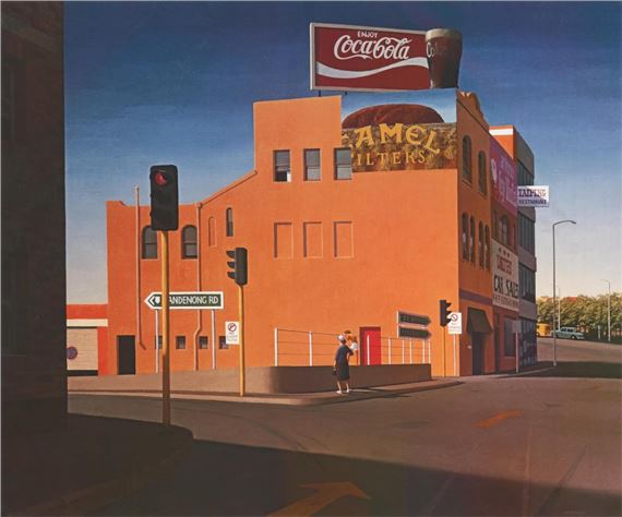 Jeffrey Smart | Turn-off to Dandenong (1986) | MutualArt