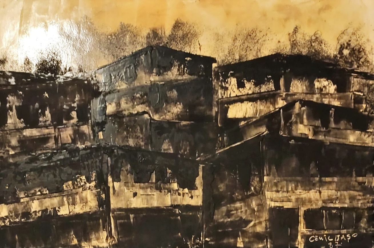 Artwork by Cemil Başo, Evler, Made of oil on cardboard