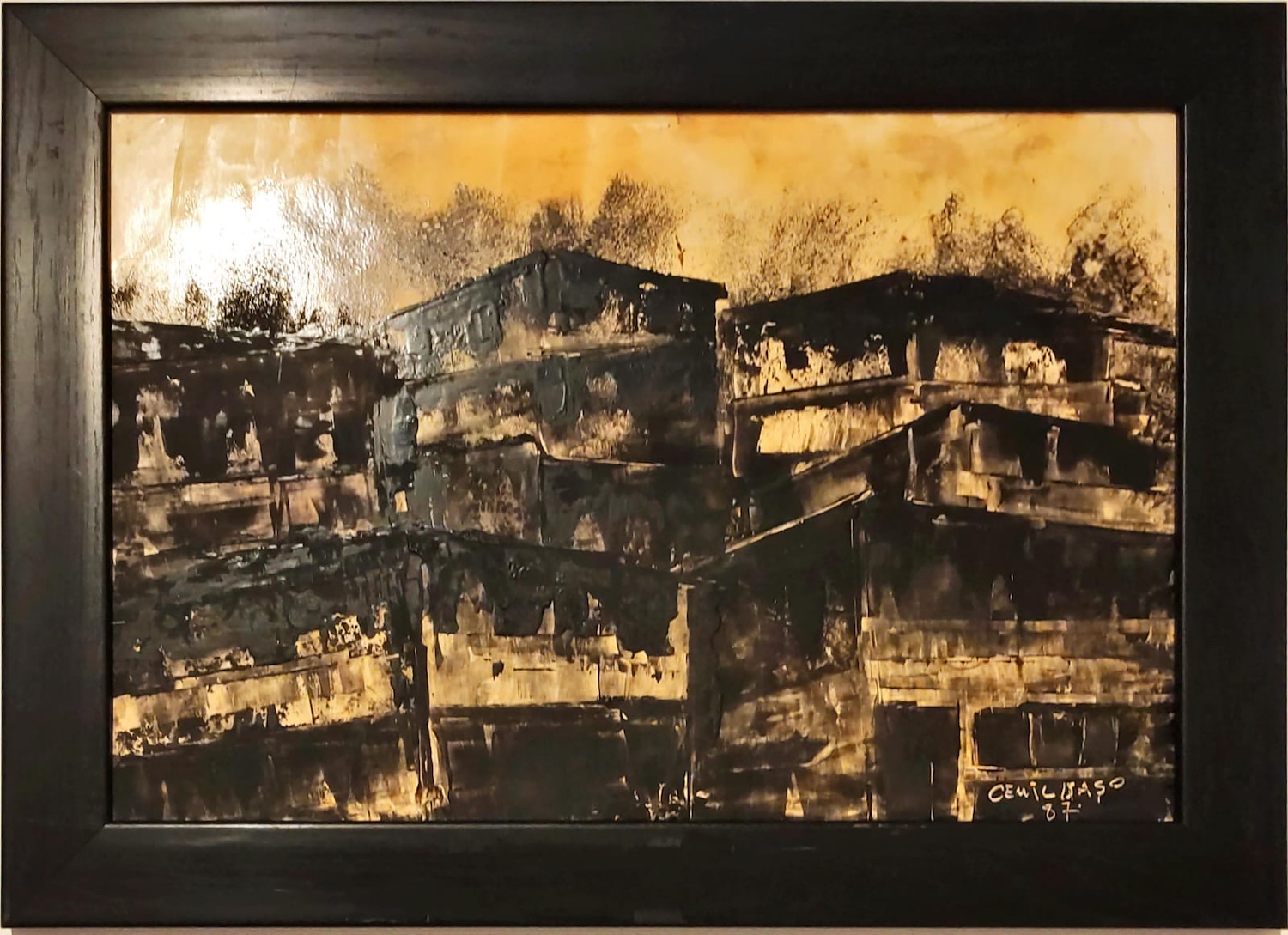 Artwork by Cemil Başo, Evler, Made of oil on cardboard