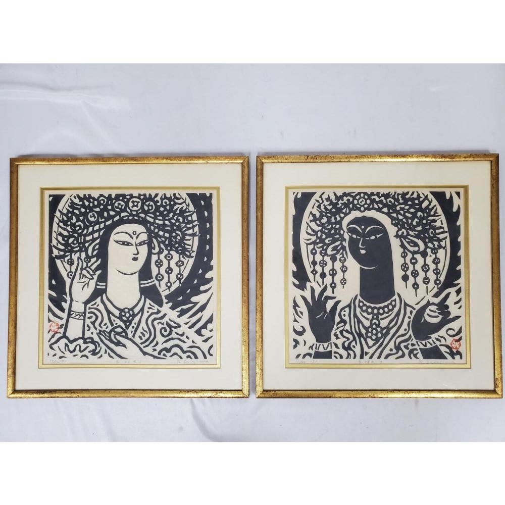 Artwork by Kihei Sasajima, 2 Woodblocks, Made of Woodblock