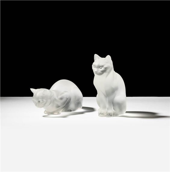 Two Lalique Frosted Glass Cat Figures by René Lalique