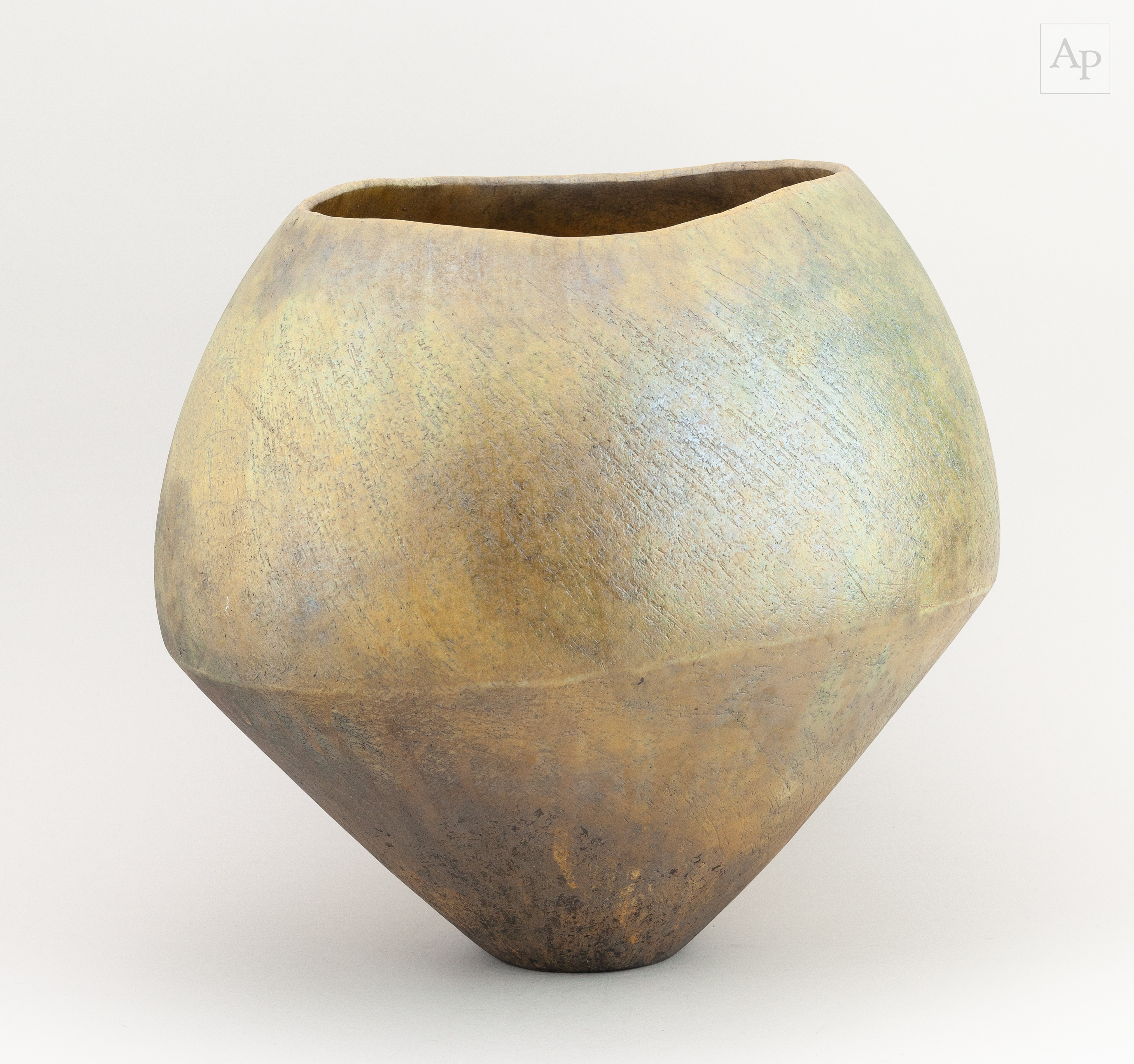 Stephen Murfitt | an angular raku vessel with textured surface covered ...