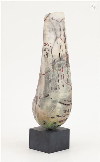 a raku totem form on a slate base by Peter Hayes, 1998