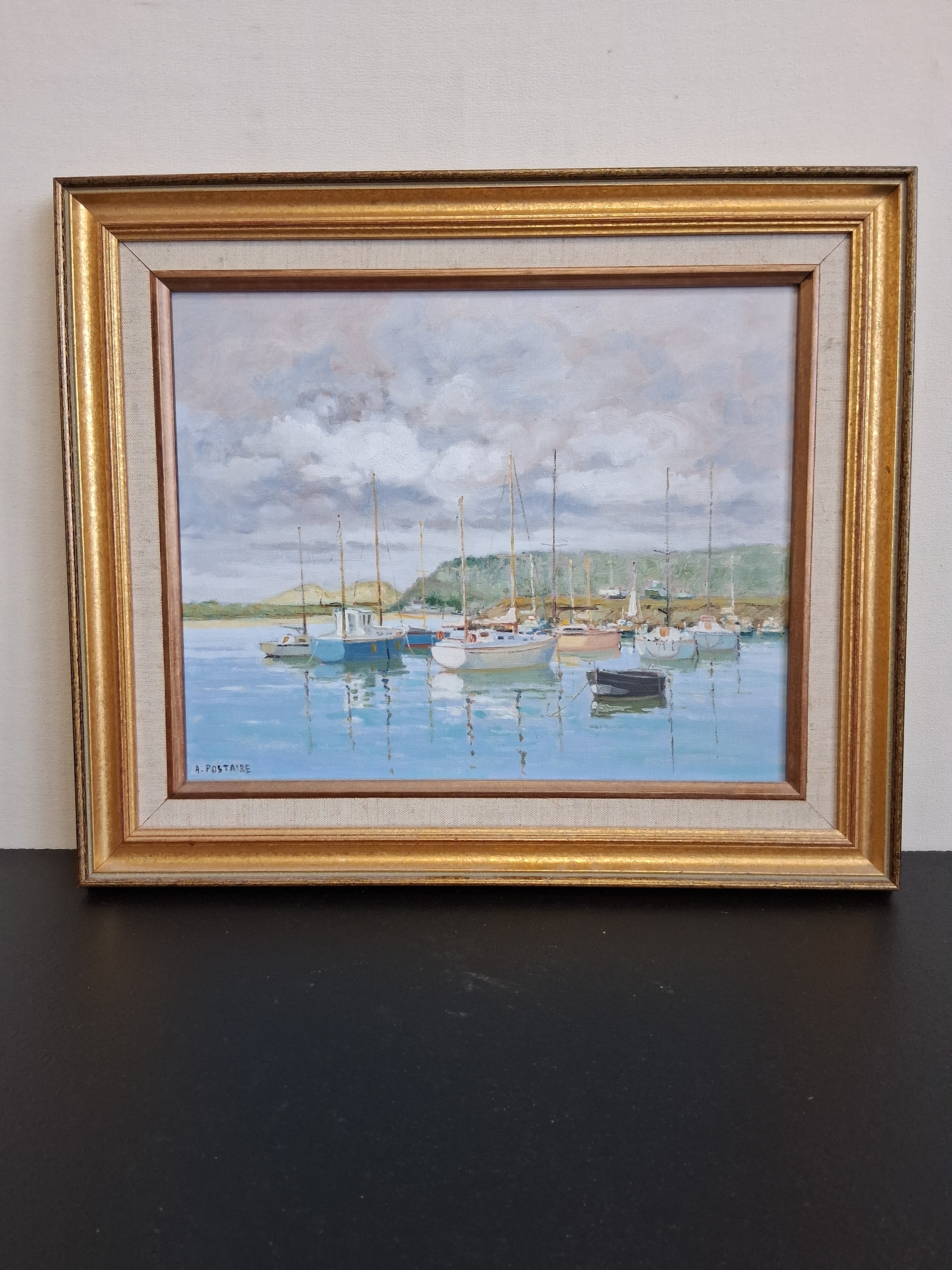 André Postaire | a 20th century oil on canvas depicting moored sailing ...