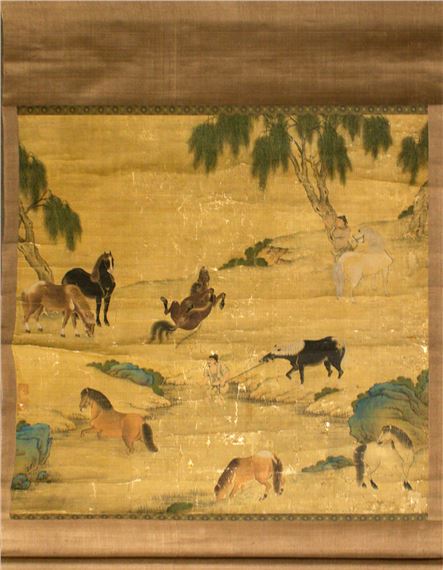 Chinese School - Horses. Hanging scroll by Chinese School