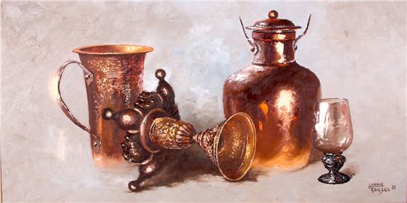 STILL LIFE WITH COPPER ITEMS by Hennie Griesel, 1971