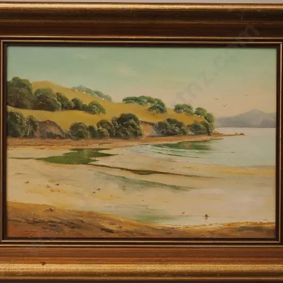 Artwork by Jocelyn Dye, Takapuna Beach, 1980, Made of Oil on board