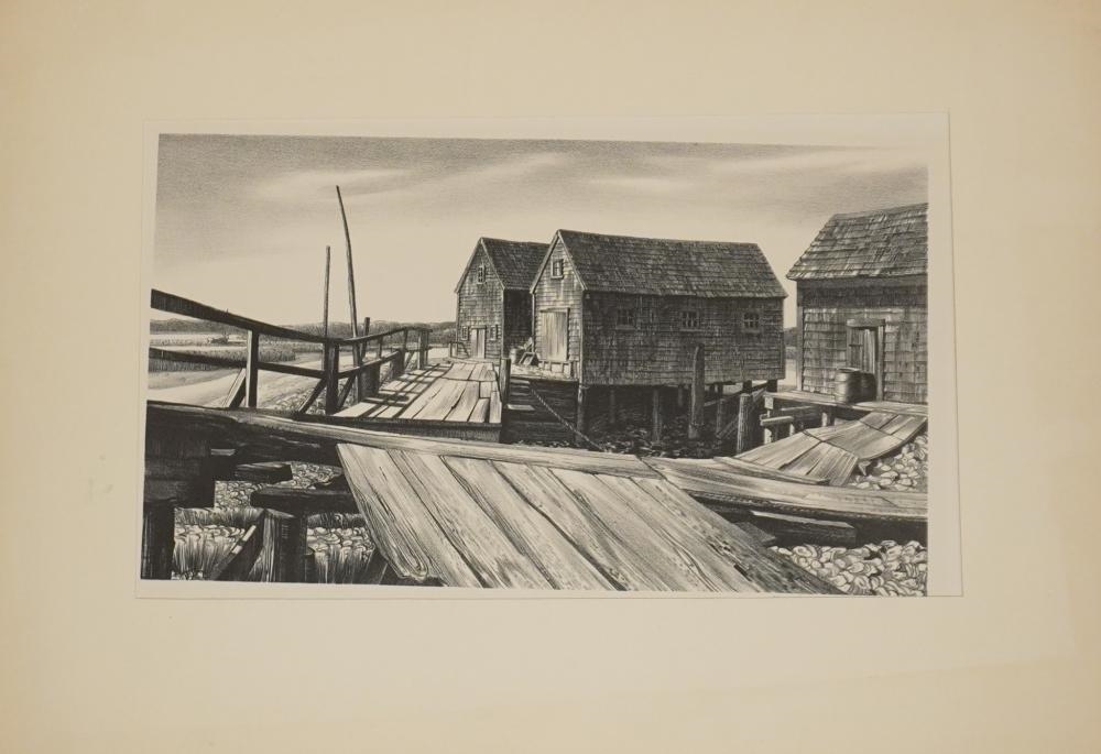 Artwork by Stan Wengenroth, Wharf at Wellfleet, Made of Lithograph