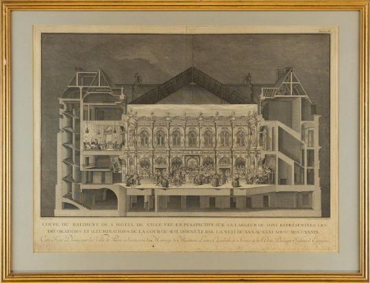 Blondel, Jacques-François: Rathaus von Paris im Schnitt mit Festgesellschaft - Jacques-Francois Blondel