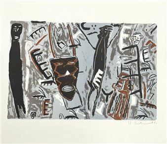 Masque d'inspiration africaine Lithographie Signée et datée au crayon en bas à droite - Hélène Delprat