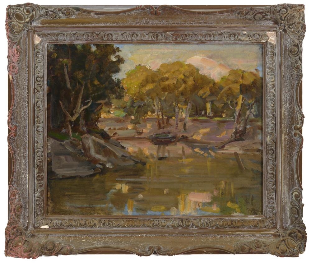 Artwork by John Longstaff, Along the Riverbank, Made of oil on canvas