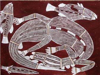 Kumoken And Djenj Djang - Freshwater Crocodile And Fish - Jimmy Namarnyilk