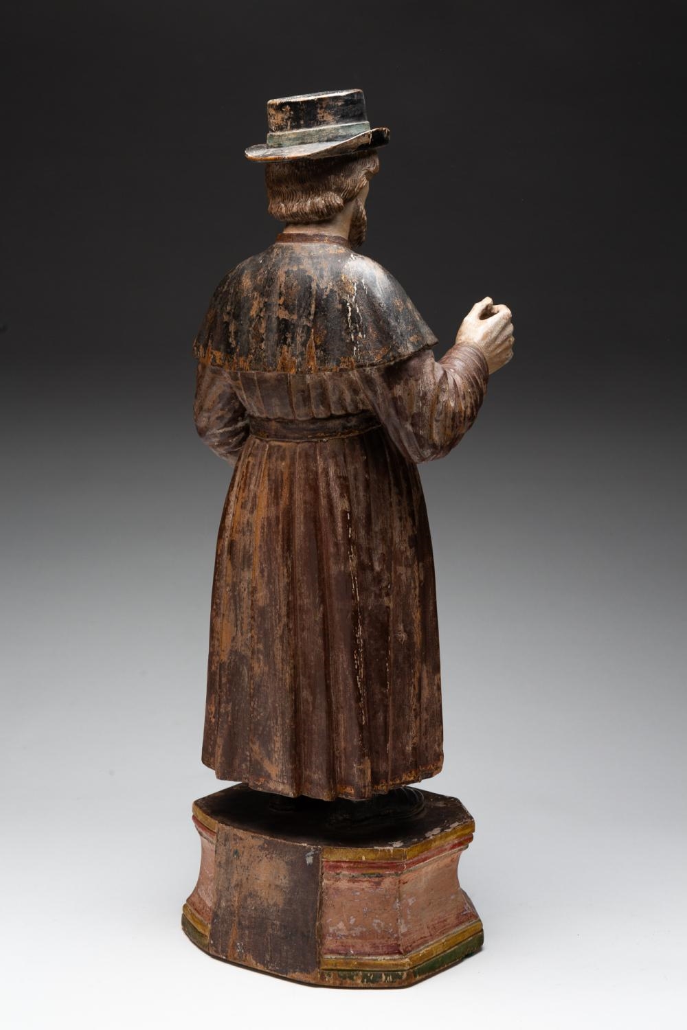 Artwork by Patron Saint, INDIAN CARVED AND POLYCHROME PAINTED WOODEN FIGURE OF SAINT ROCH, Made of CARVED AND POLYCHROME PAINTED WOOD