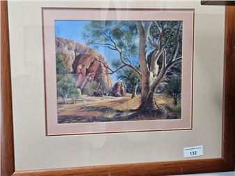 Central Australian Landscape with Gum tree - Nan Jury