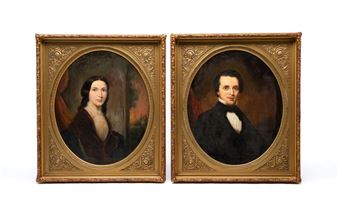 PAIR OF GEORGIA ANTEBELLUM OIL ON CANVAS PORTRAITS OF REV. EDWARD MYERS AND WIFE - Mary Alice