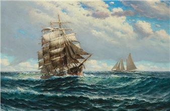 A square rigger on the open seas - Theodore Victor Carl Valenkamph
