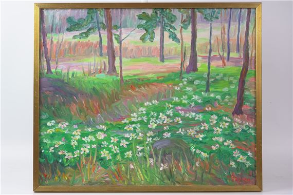 531. MARGIT PERSSON, olja på duk, "Vår vid strandsjön by Margit Persson