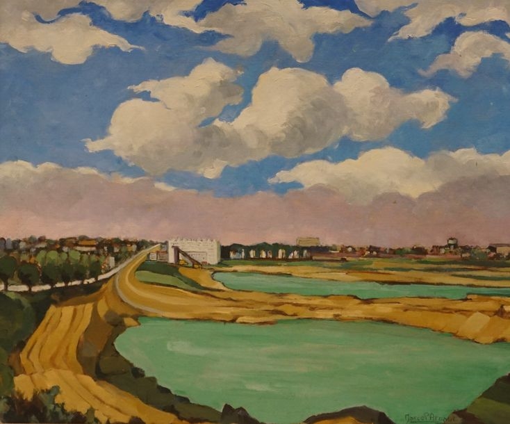 Artwork by Marcel Arnaut, Paysage aux étangs, Made of oil on canvas