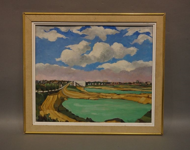 Artwork by Marcel Arnaut, Paysage aux étangs, Made of oil on canvas