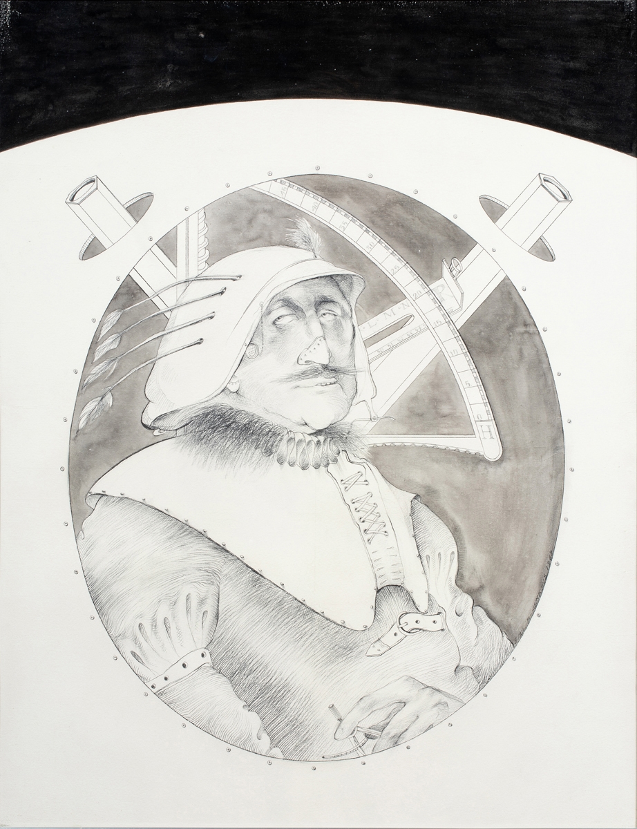 Artwork by Paul Ripley Jenkins, Untitled (Science Fiction Figure), Made of graphite and ink on paper