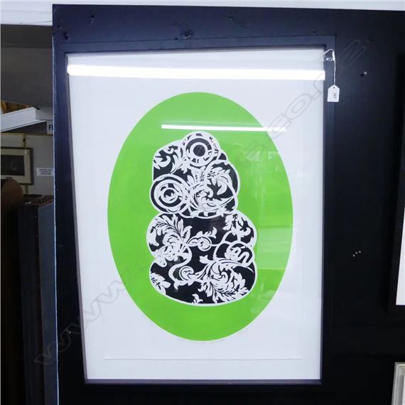 AROHA LEWIN 'FLORAL CAMEO TIKI - GRASSHOPPER' SCREEN PRINT 2009 1/5 700x500mm by Aroha Lewin
