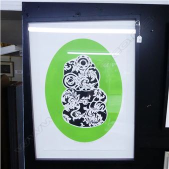 AROHA LEWIN 'FLORAL CAMEO TIKI - GRASSHOPPER' SCREEN PRINT 2009 1/5 700x500mm - Aroha Lewin