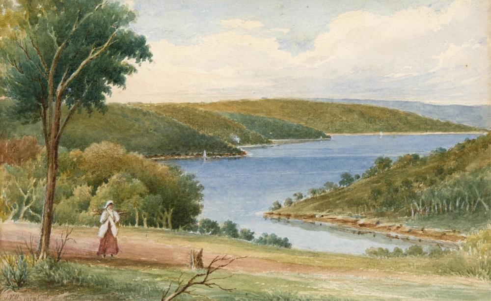Artwork by Joseph Basher, Middle Harbour, 1919, Made of watercolour
