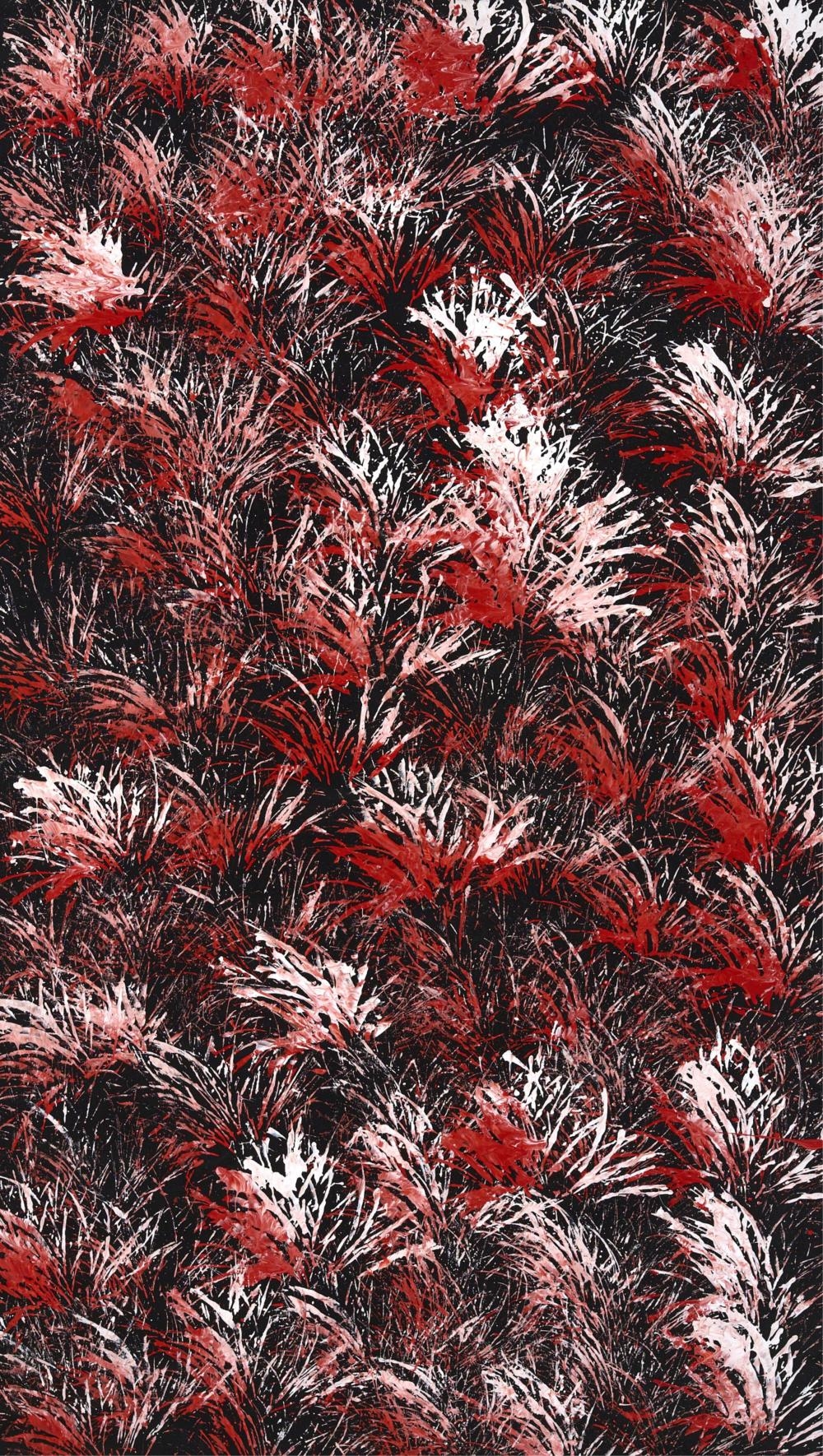 Artwork by Tjanpi Kampanyi, Burning Grass, Made of acrylic on canvas