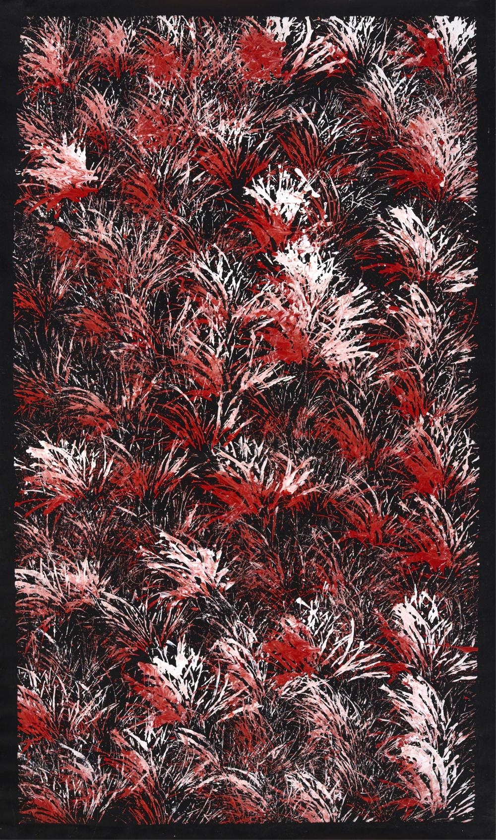 Artwork by Tjanpi Kampanyi, Burning Grass, Made of acrylic on canvas