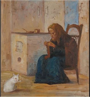 OLD LADY AND CAT - Abraham Messer