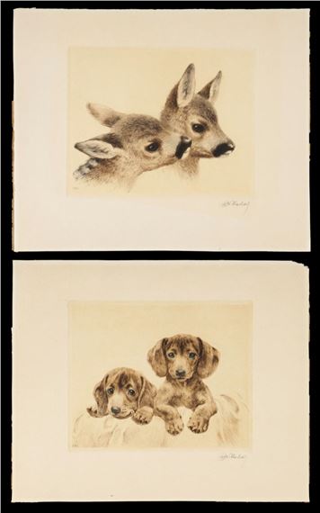 『2匹のテリア犬』ヴィンテージ銅版画 Kurt Meyer Eberhardt Lot - Curt Meyer-Eberhardt (German 1895 - 1977): Two Terriers