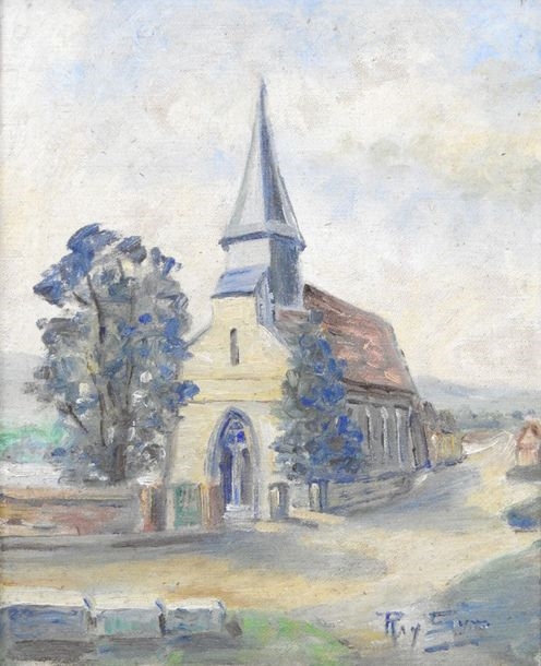 Artwork by Ray Sym, Village church, Made of Oil on panel