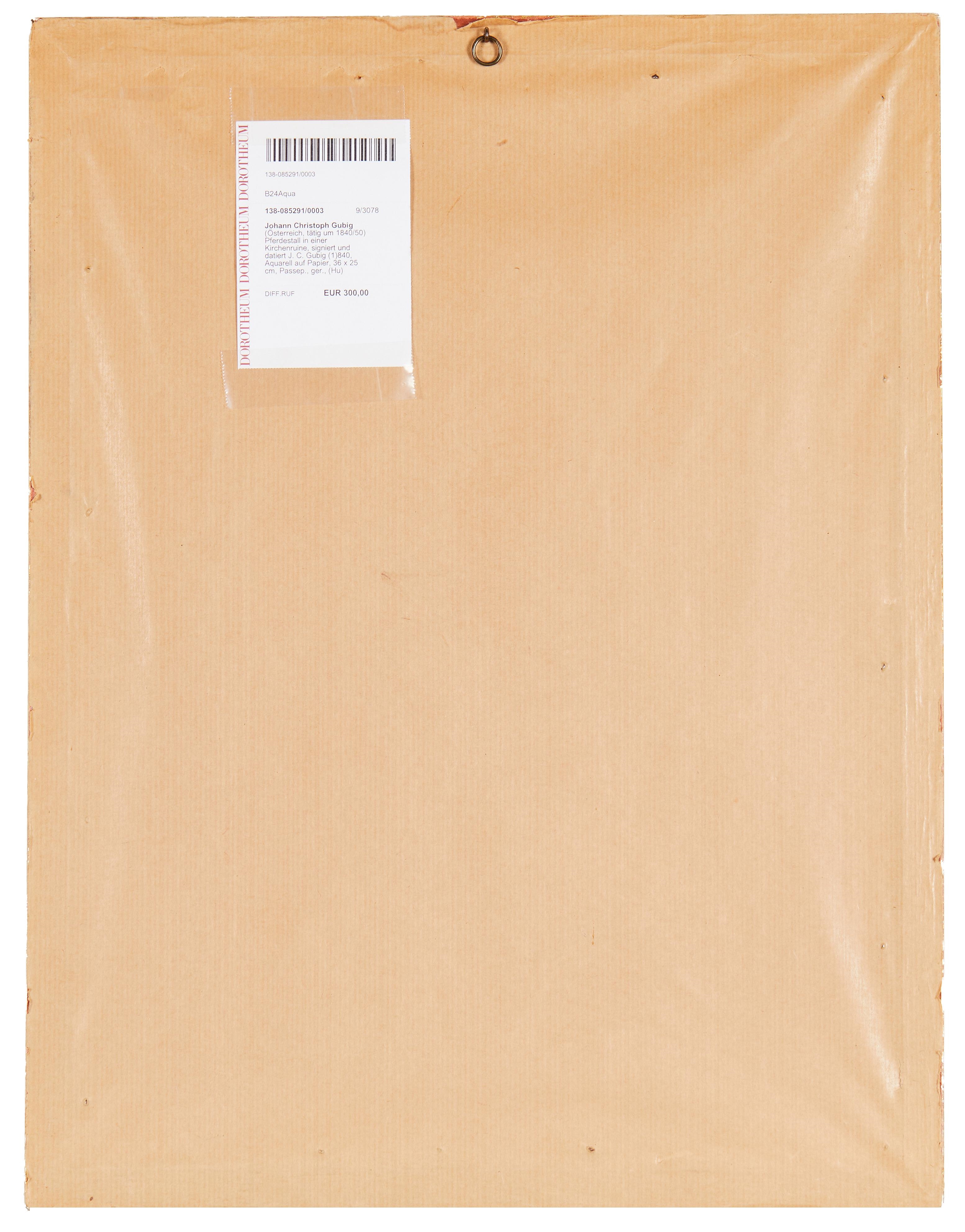 Artwork by Johann Christoph Gubig, Pferdestall in einer Kirchenruine, Made of watercolor on paper