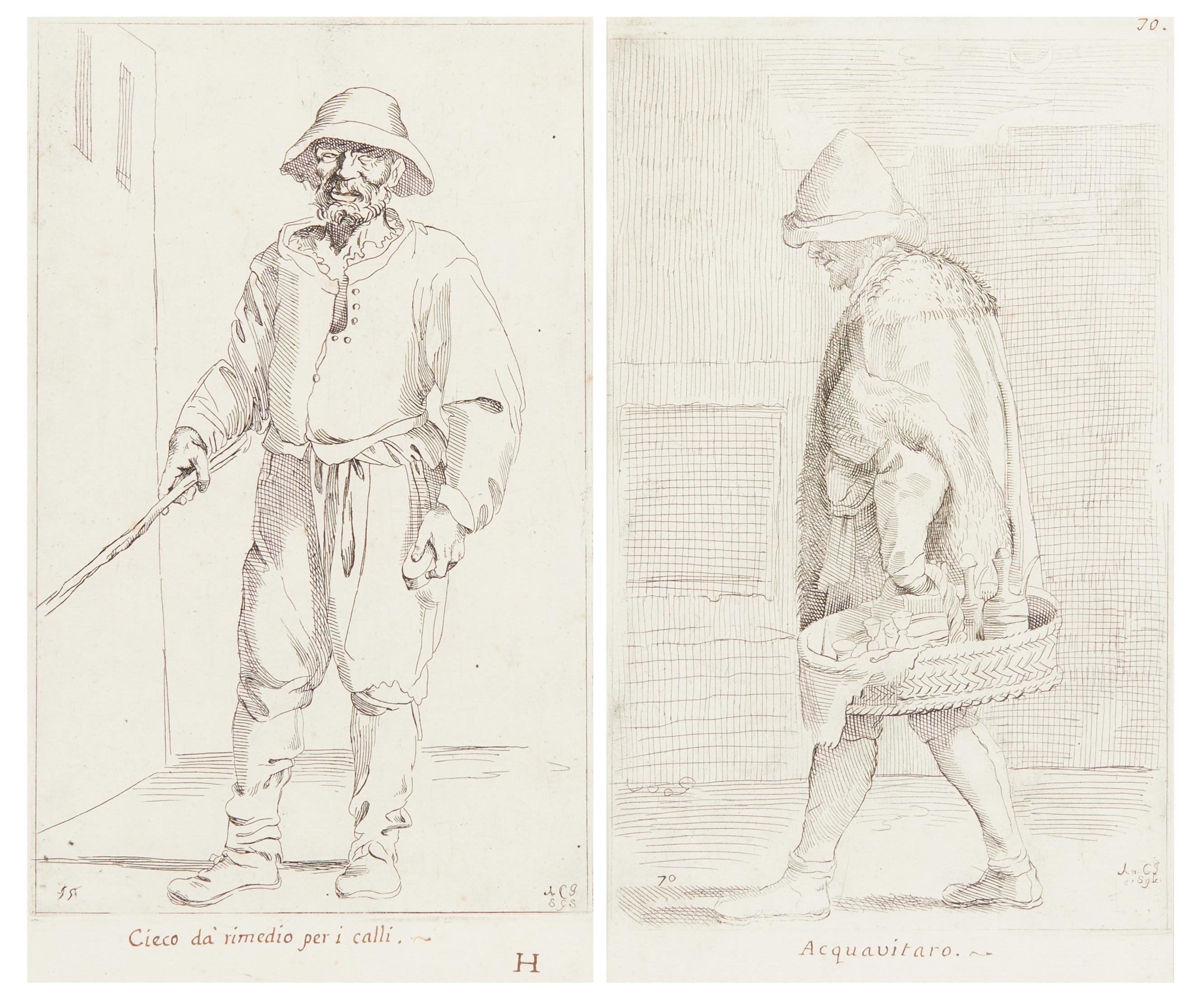 Artwork by Simon Guillain, Zwei Radierungen aus der Folge"Le Arti di Bologna, Made of etchings