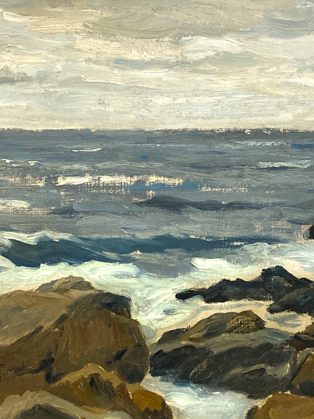 Artwork by Einar Nielsen Korlind, View of the coast with the ocean waves crashing on rocks, Made of Oil on canvas