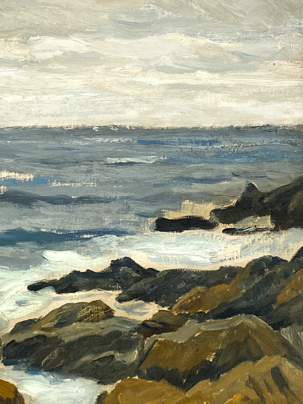 Artwork by Einar Nielsen Korlind, View of the coast with the ocean waves crashing on rocks, Made of Oil on canvas