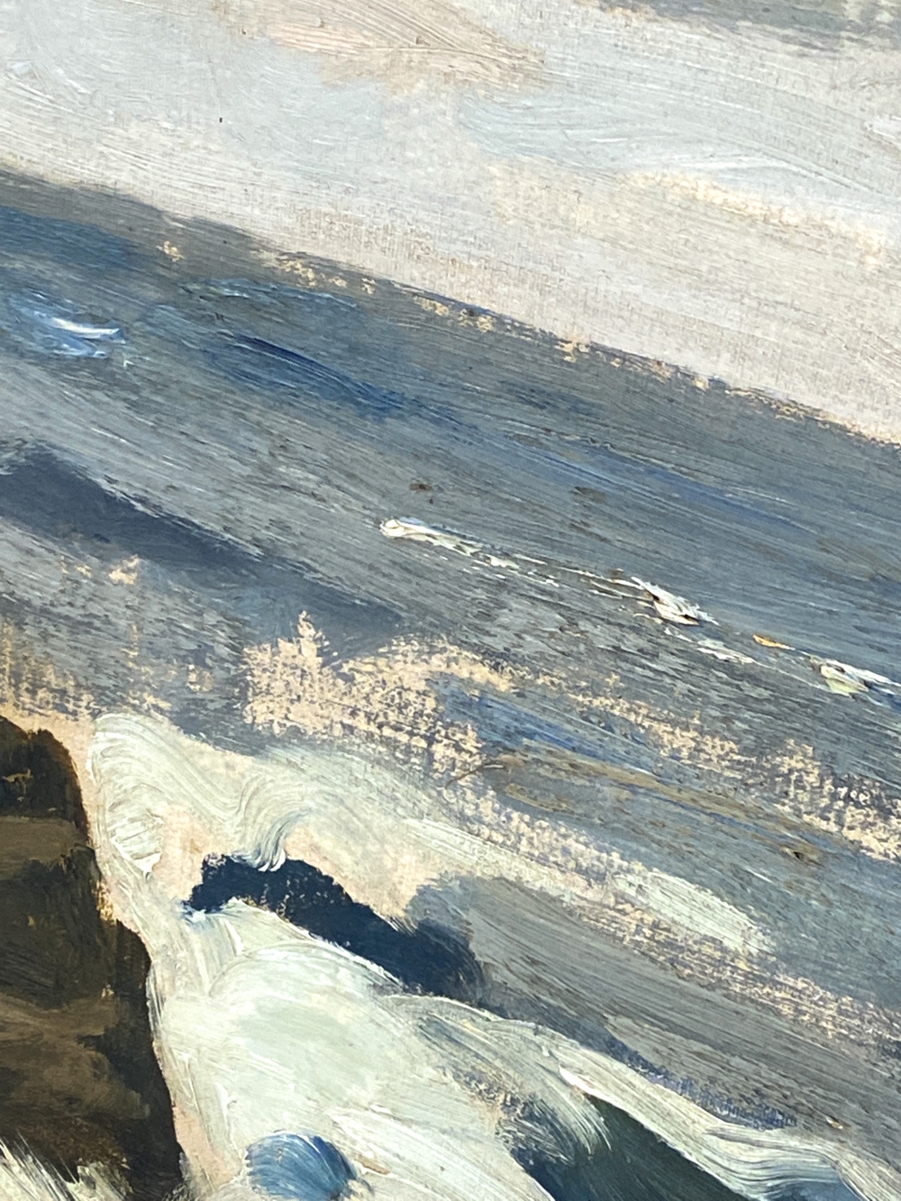 Artwork by Einar Nielsen Korlind, View of the coast with the ocean waves crashing on rocks, Made of Oil on canvas