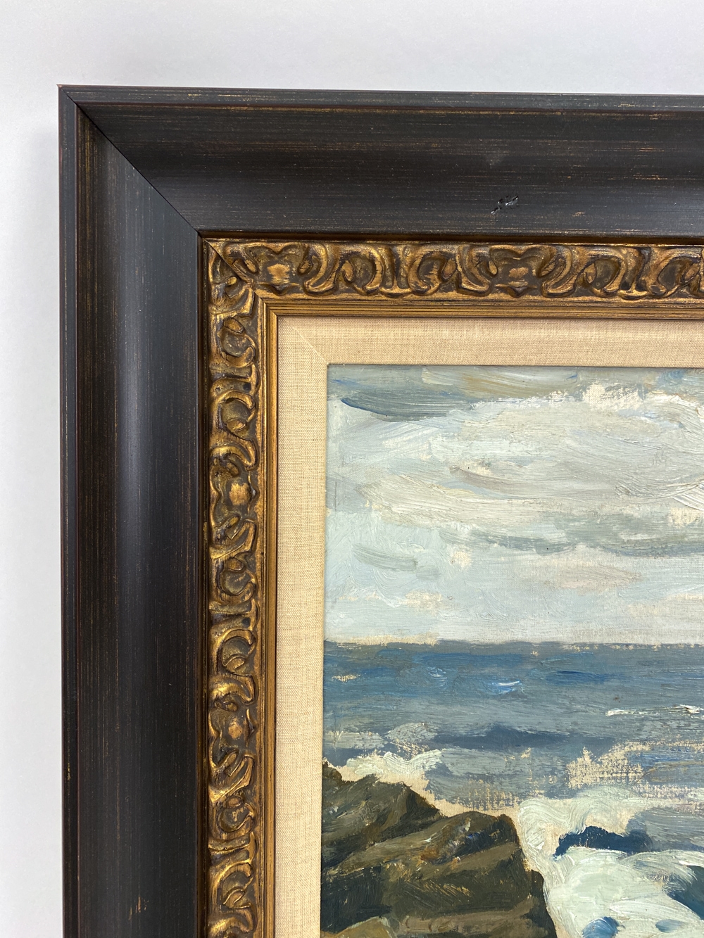 Artwork by Einar Nielsen Korlind, View of the coast with the ocean waves crashing on rocks, Made of Oil on canvas